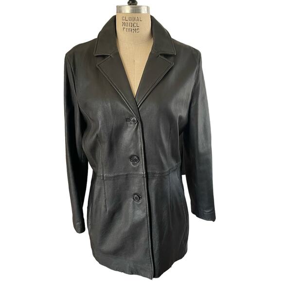 y2k Colebrook Womens Black Leather Long Blazer Size Large - Picture 1 of 7